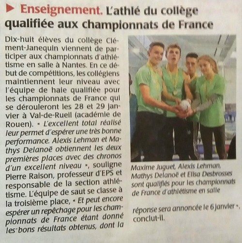 L’athlé du collège qualifiée pour les championnats de France